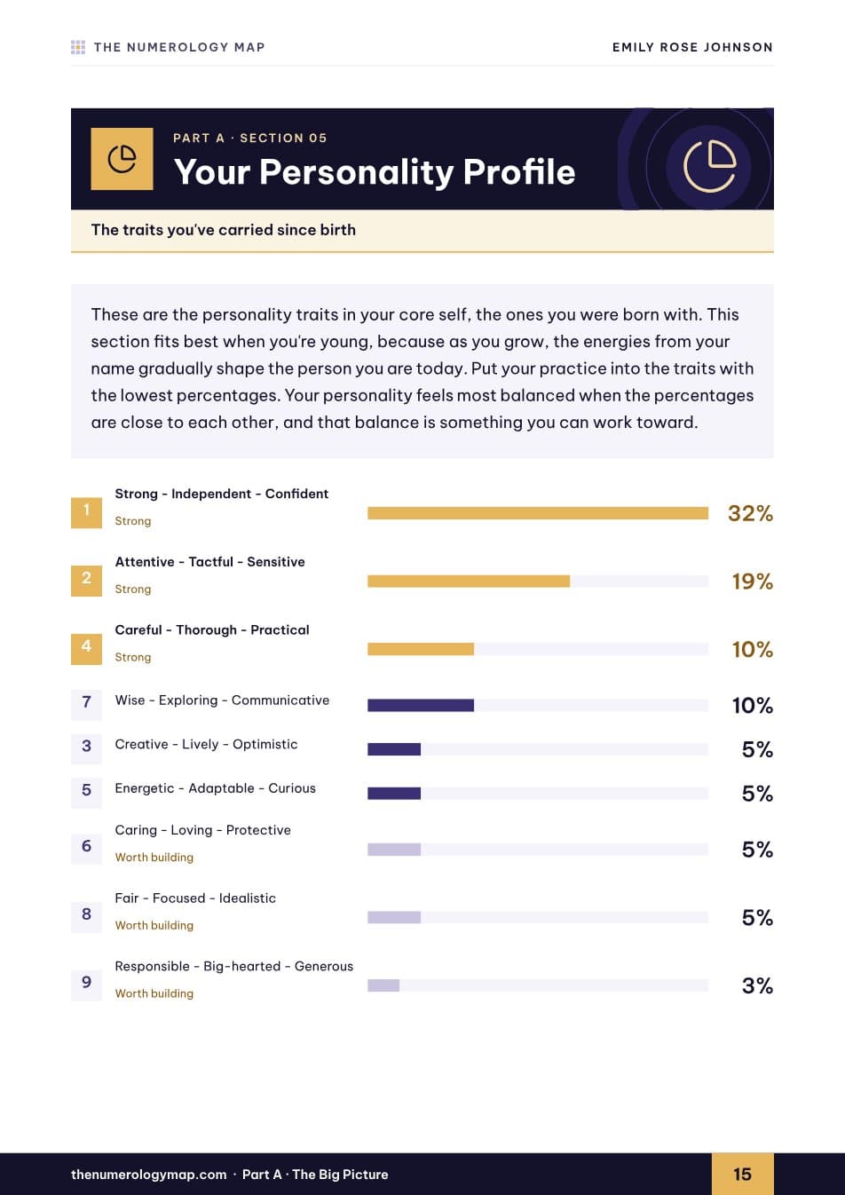 Sample report page: Your Personality Profile