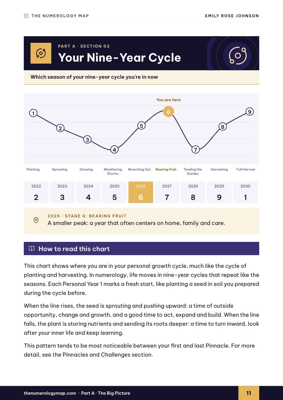 Sample report page: Your nine-year cycle: which year you're in now